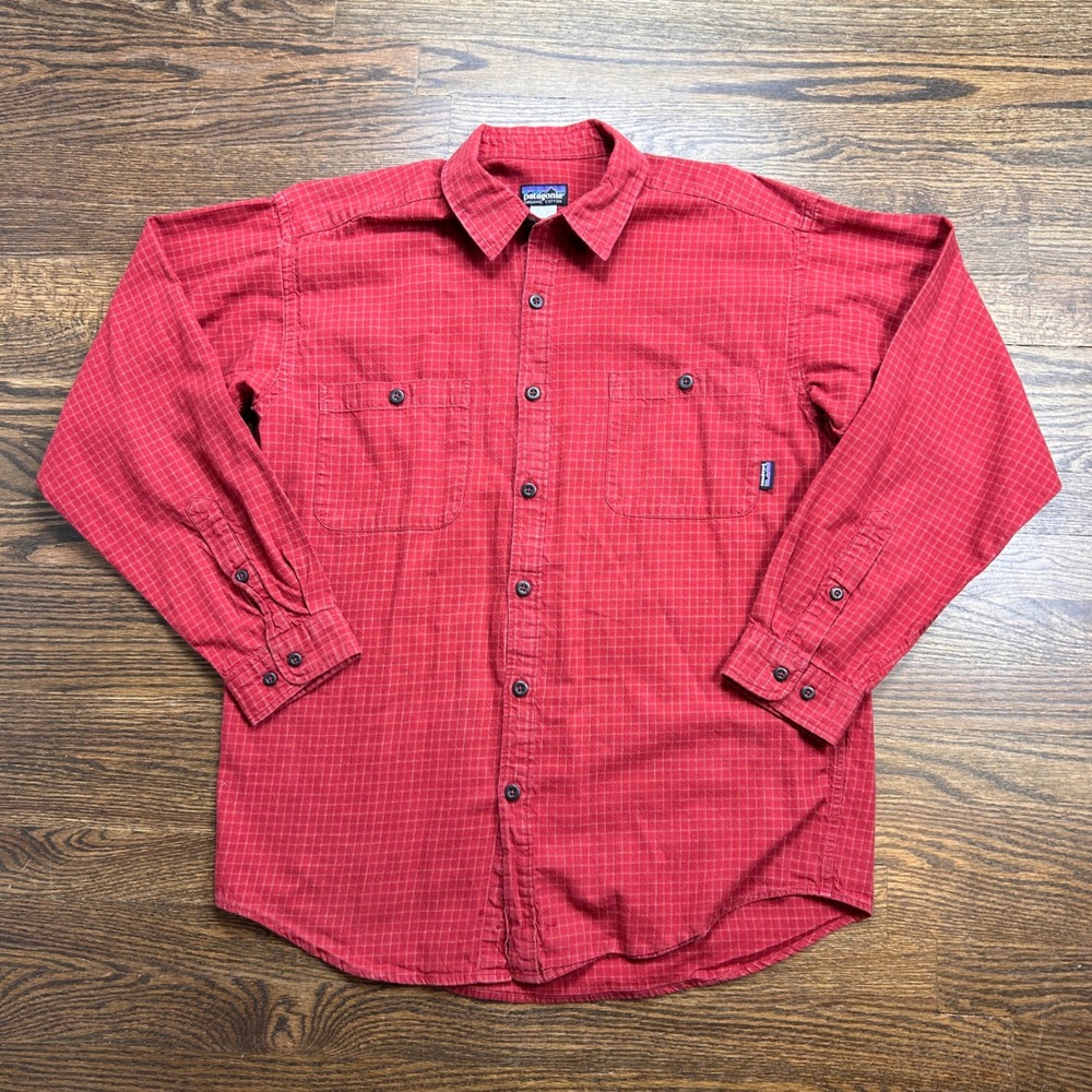 Patagonia Flannel Shirt Mens Medium Red Grid Long Sleeve Button Down Pocket